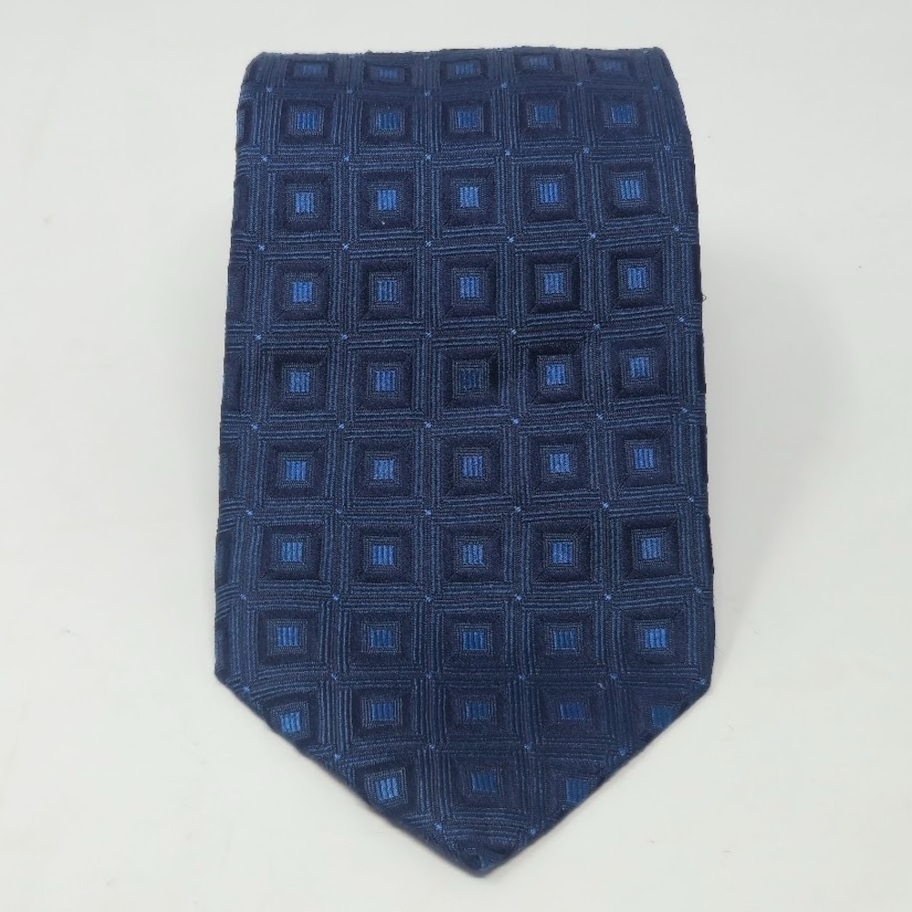 Roberto Biagini Firenze Navy and Medium Blue Concentric Geometric 100% Silk Tie